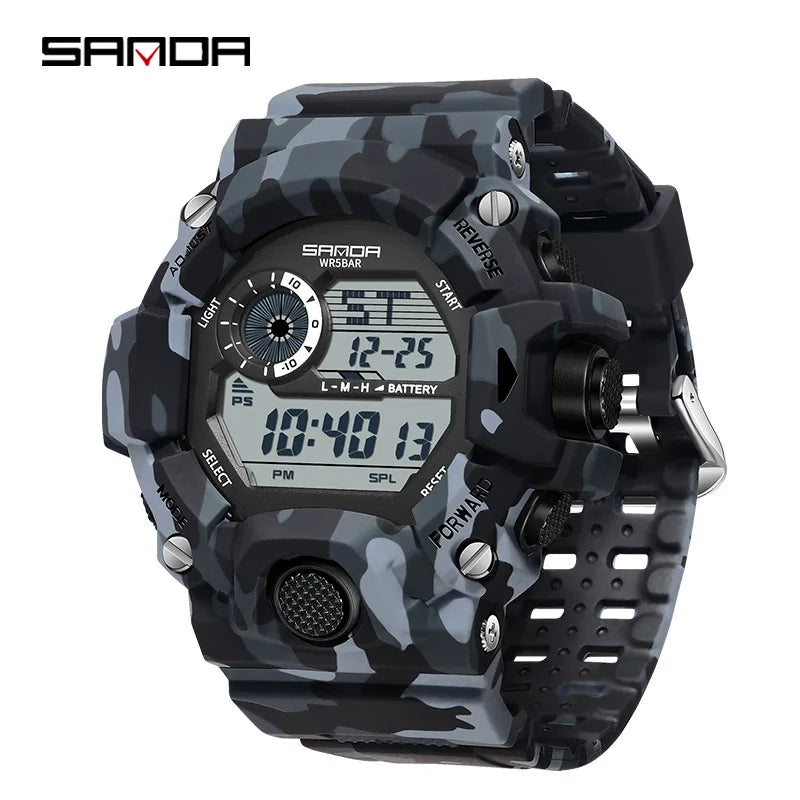 SANDA 2183 Relógio eletrônico moda militar camuflado à prova d'água esportes ao ar livre display digital pulseira de silicone relógios de pulso para homens