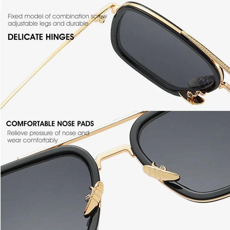 Steam Punk Tony Stark Sunglasses Men Women Fashion Square Driving Glasses Unisex Metal Frame Trendy Shades Oculos De Sol