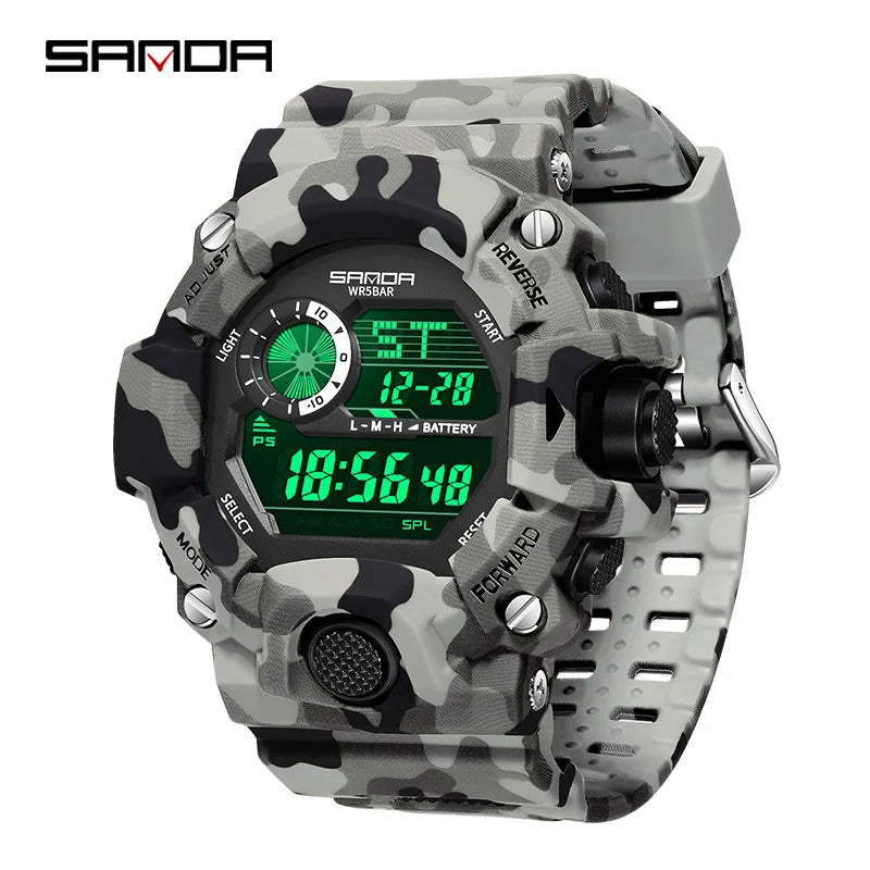 SANDA 2183 Relógio eletrônico moda militar camuflado à prova d'água esportes ao ar livre display digital pulseira de silicone relógios de pulso para homens