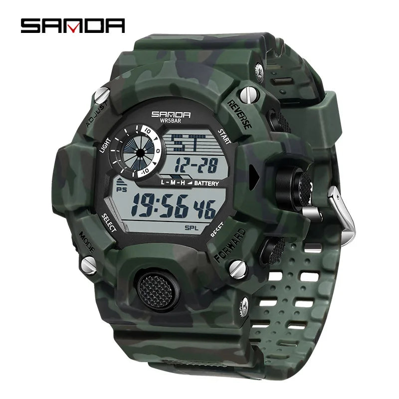 SANDA 2183 Relógio eletrônico moda militar camuflado à prova d'água esportes ao ar livre display digital pulseira de silicone relógios de pulso para homens